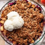 Healthy blueberry apple crisp with oat crumble.