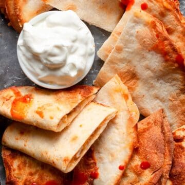 Crispy, easy air fryer cheese quesadillas.