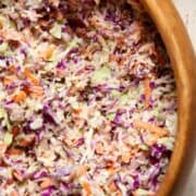 Healthy coleslaw with creamy Greek yogurt dressing.