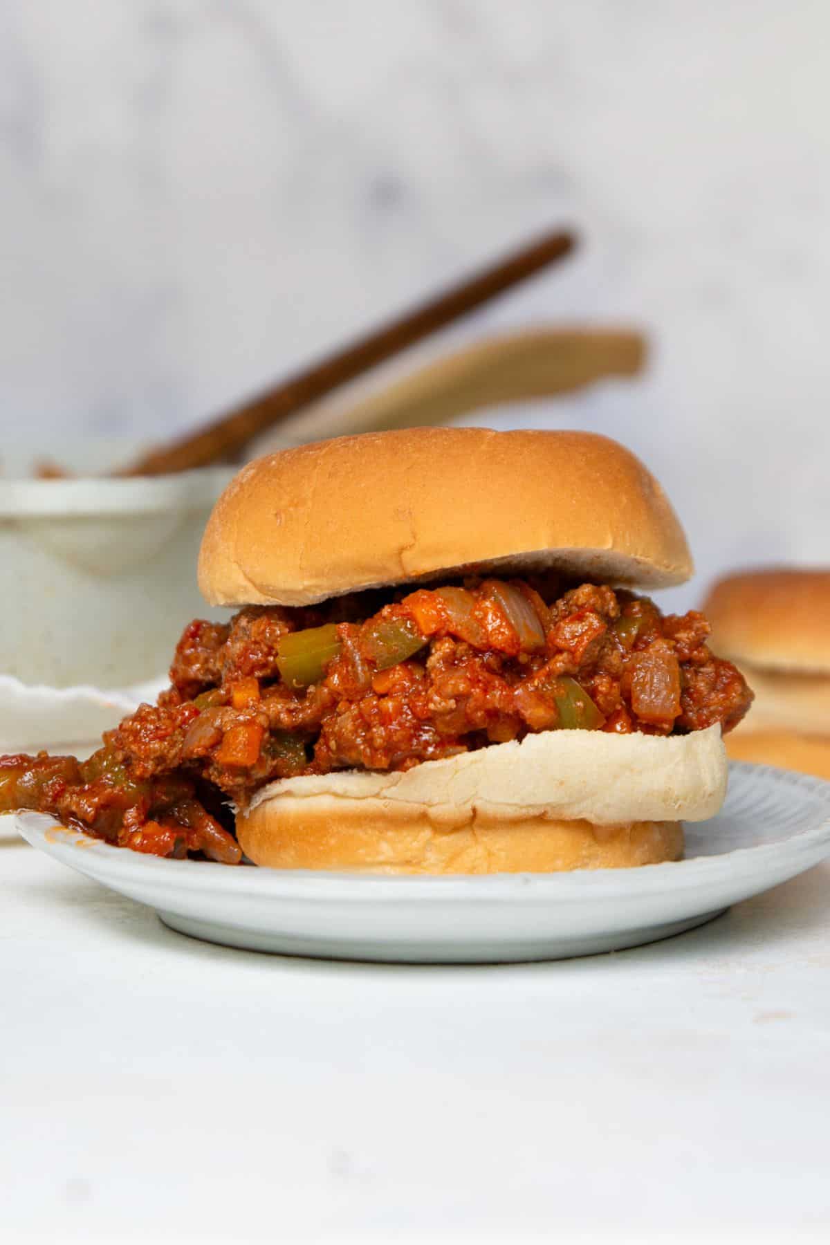 Healthy sloppy joe served on a toasted bun.