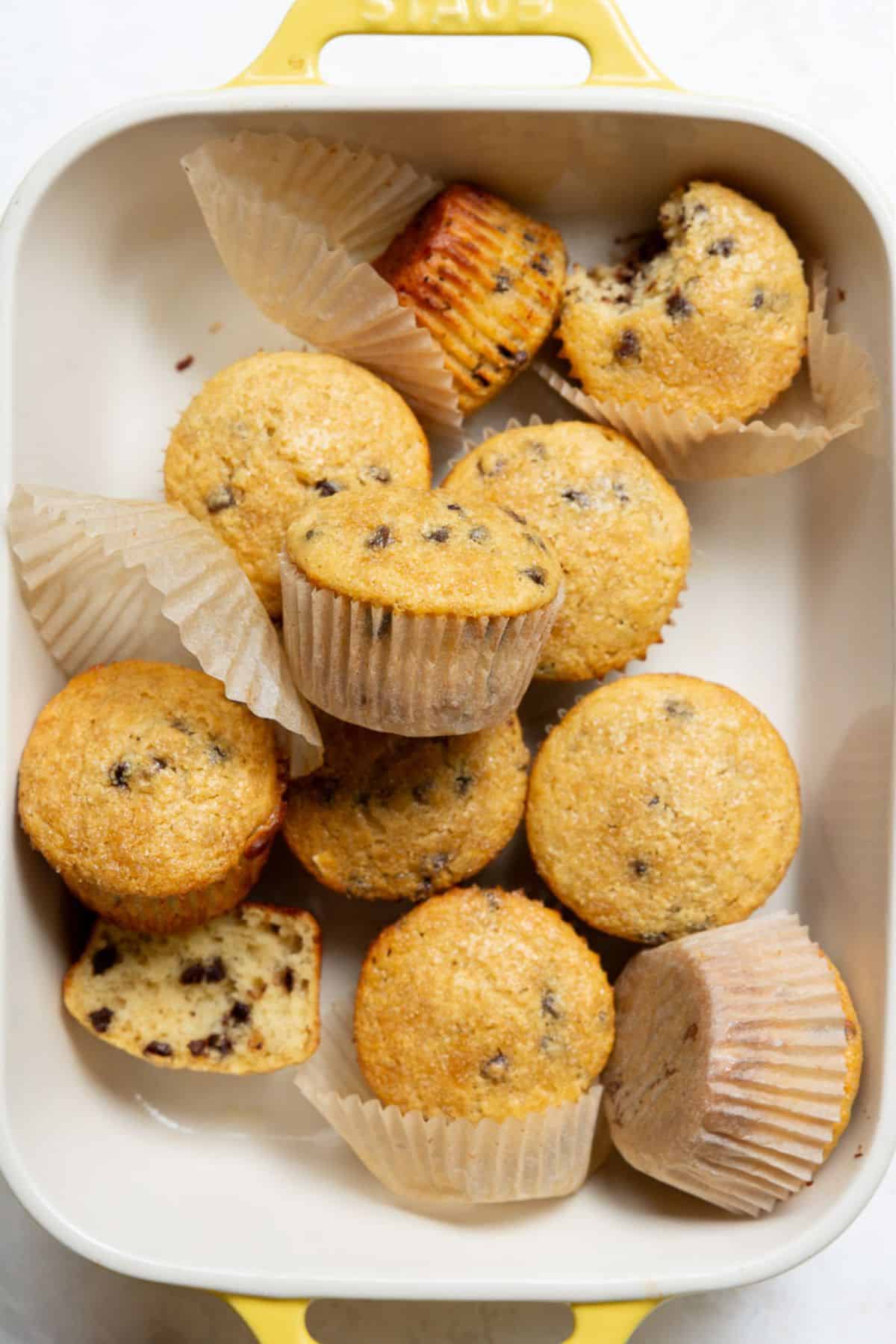 Healthy, high protein chocolate chip muffins that are soft and fluffy.