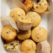 Healthy chocolate chip protein muffins that are soft and fluffy.