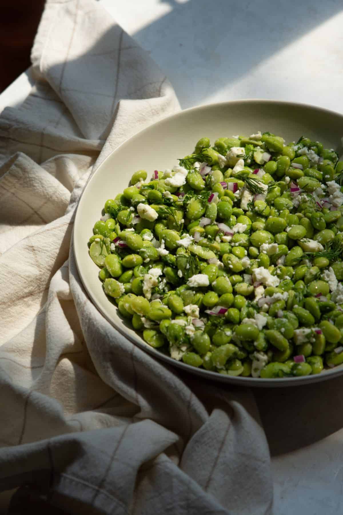 Edamame salad with feta and fresh dill.