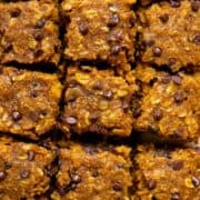 Super moist, healthy pumpkin chocolate chip oatmeal bars.
