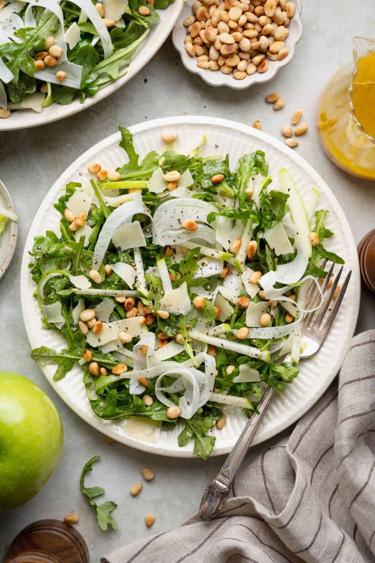 Shaved fennel apple salad with creamy lemon Parmesan dressing.